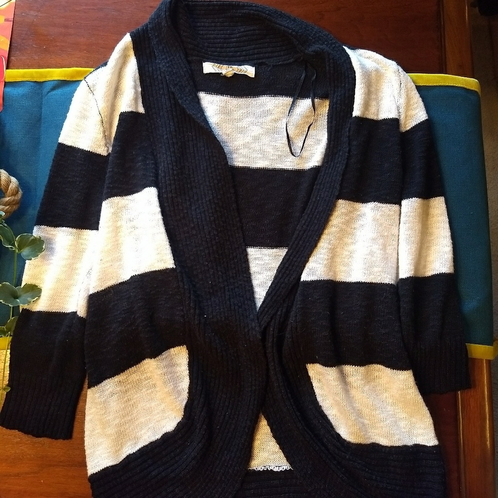 Black and white striped cardigan
